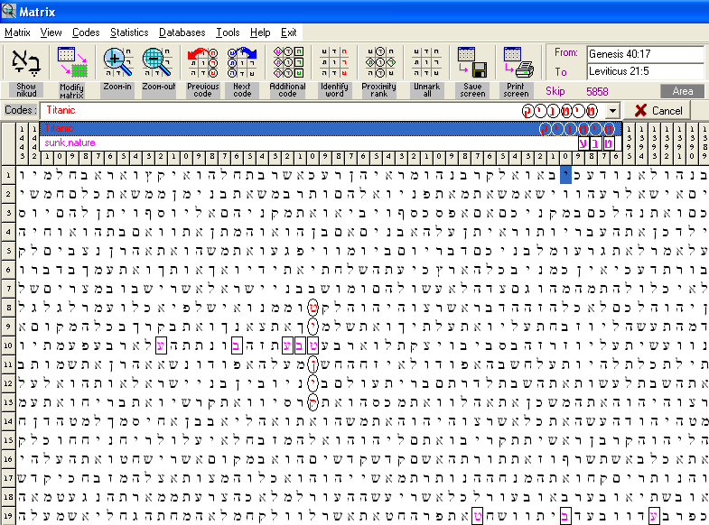 Titanic Bible Codes Matrix